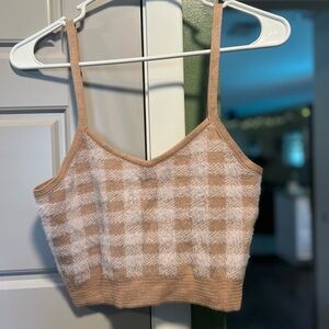 Haute Monde Checkered Crop Top - Tan and Cream